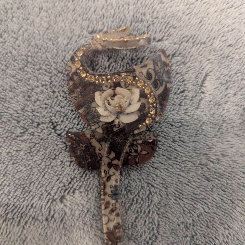 Vintage Art Deco Celluloid Rhinestone Floral Hair Sticks Set - Picture 3 of 6